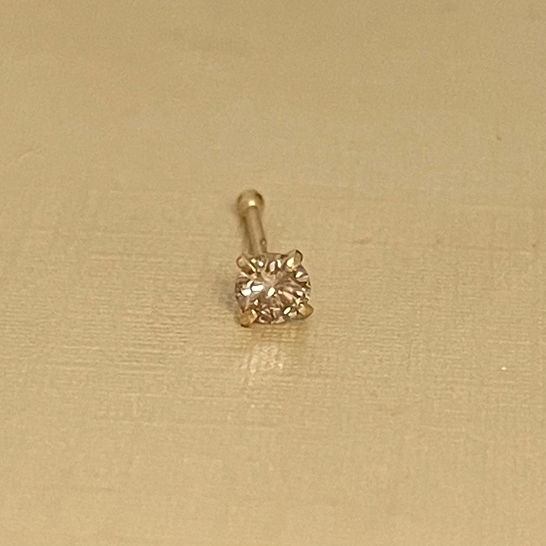 Natural .10CT orders 3mm around Champagne Diamond 14K Yellow Gold Straight Bone Nose Stud 22G