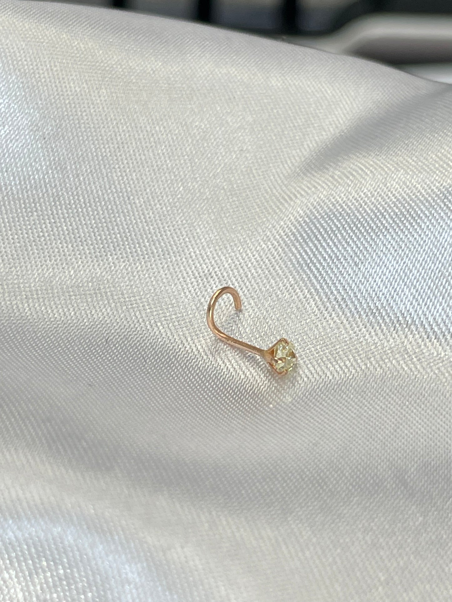 2mm Natural Cushion Cut Yellow Diamond .06CT and Solid 14K Rose Gold Curved Nose Stud