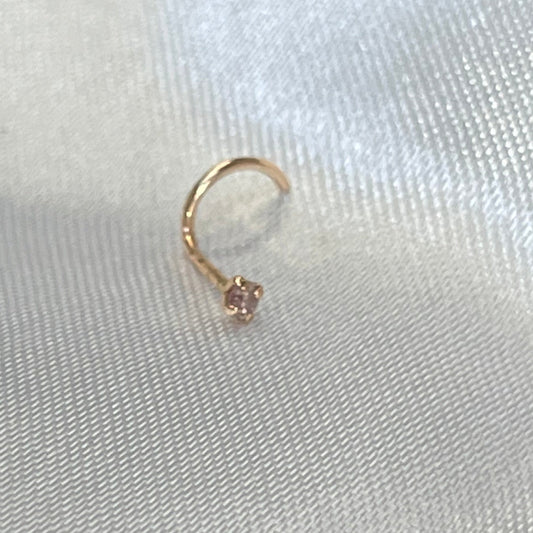 1mm Natural Fancy Pink Round Diamond .01CT 14K Rose Gold Cuved Nose Stud