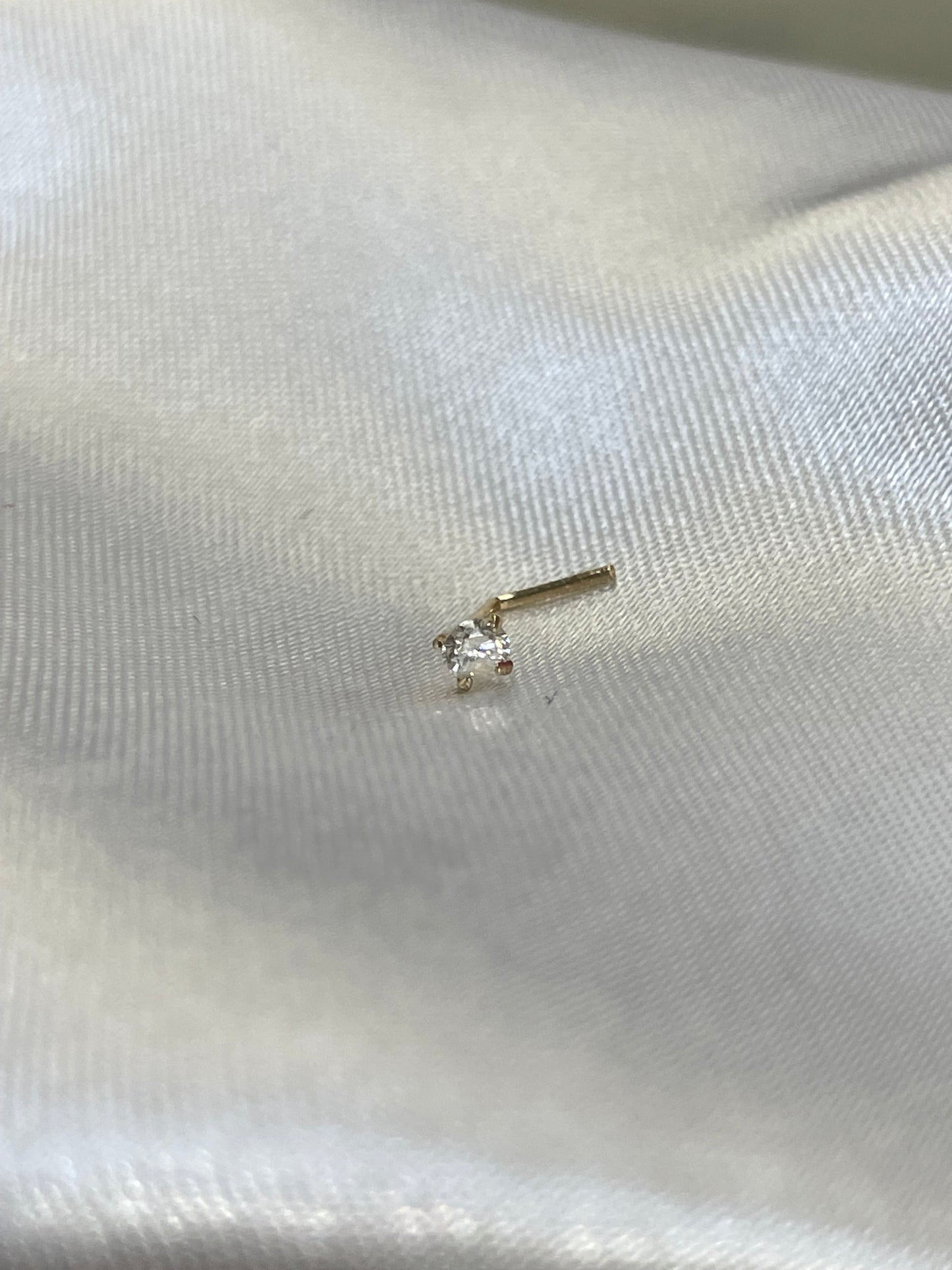 2mm .05CT Natural White Round Diamond Bent Solid 14K Yellow Gold Nose Stud