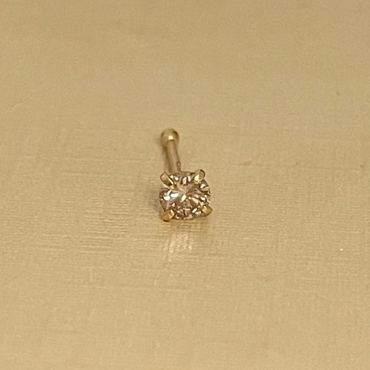 .10CT VS Champagne Diamond Straight Nose Stud 14K Yellow Gold