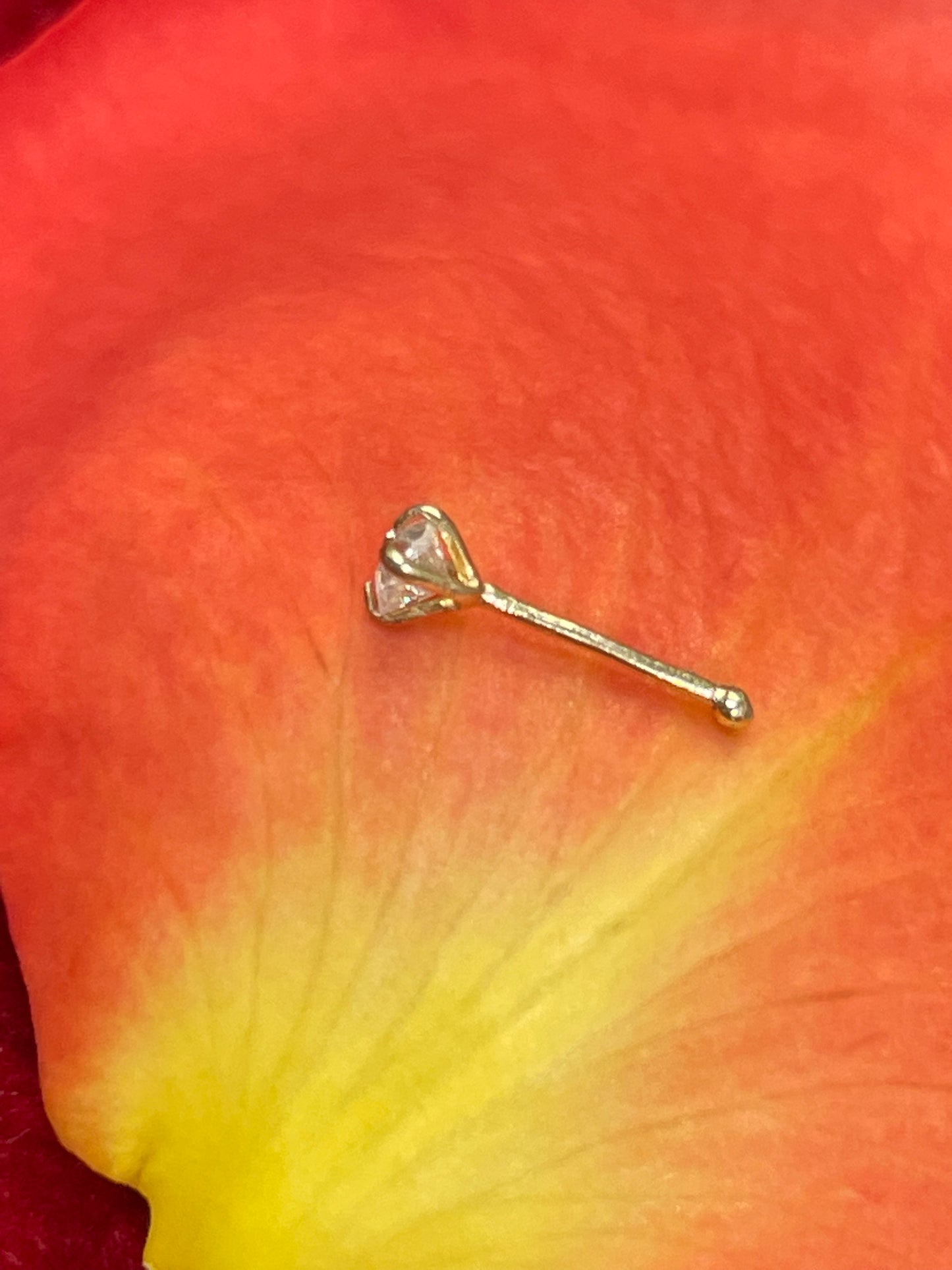 .10CT Mine Cut Diamond Straight Nose Stud 14K Yellow Gold