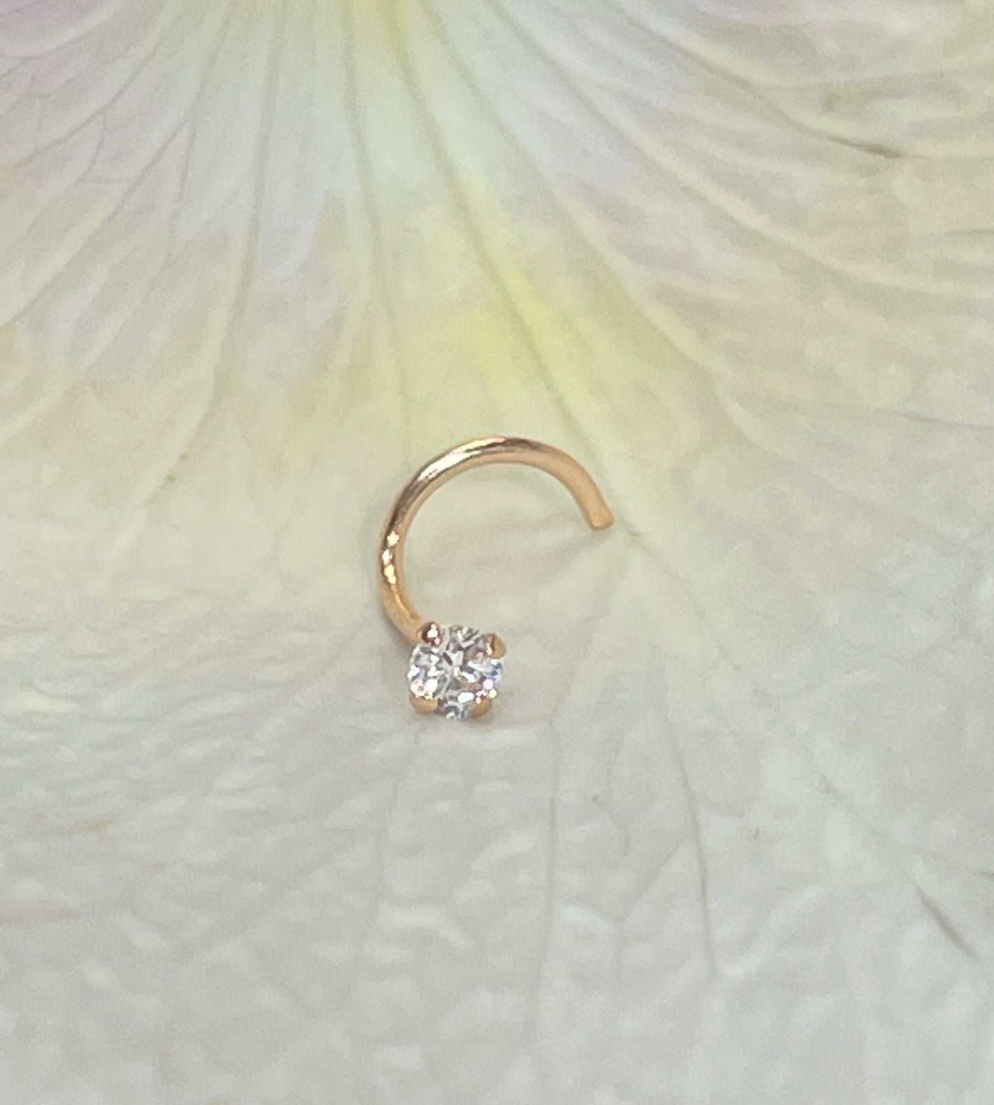 2mm Natural .02CT F VS Round Diamond 14K Rose Gold Cuved Nose Stud