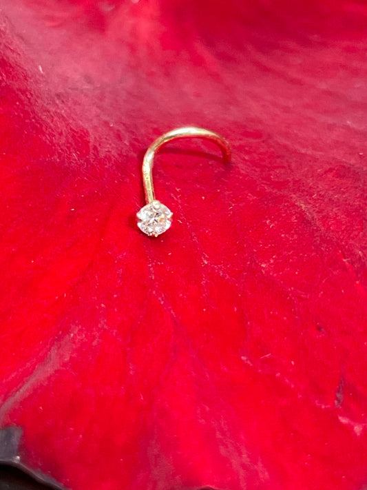 2mm Natural .02CT F VS Round Diamond 14K Yellow Gold Cuved Nose Stud