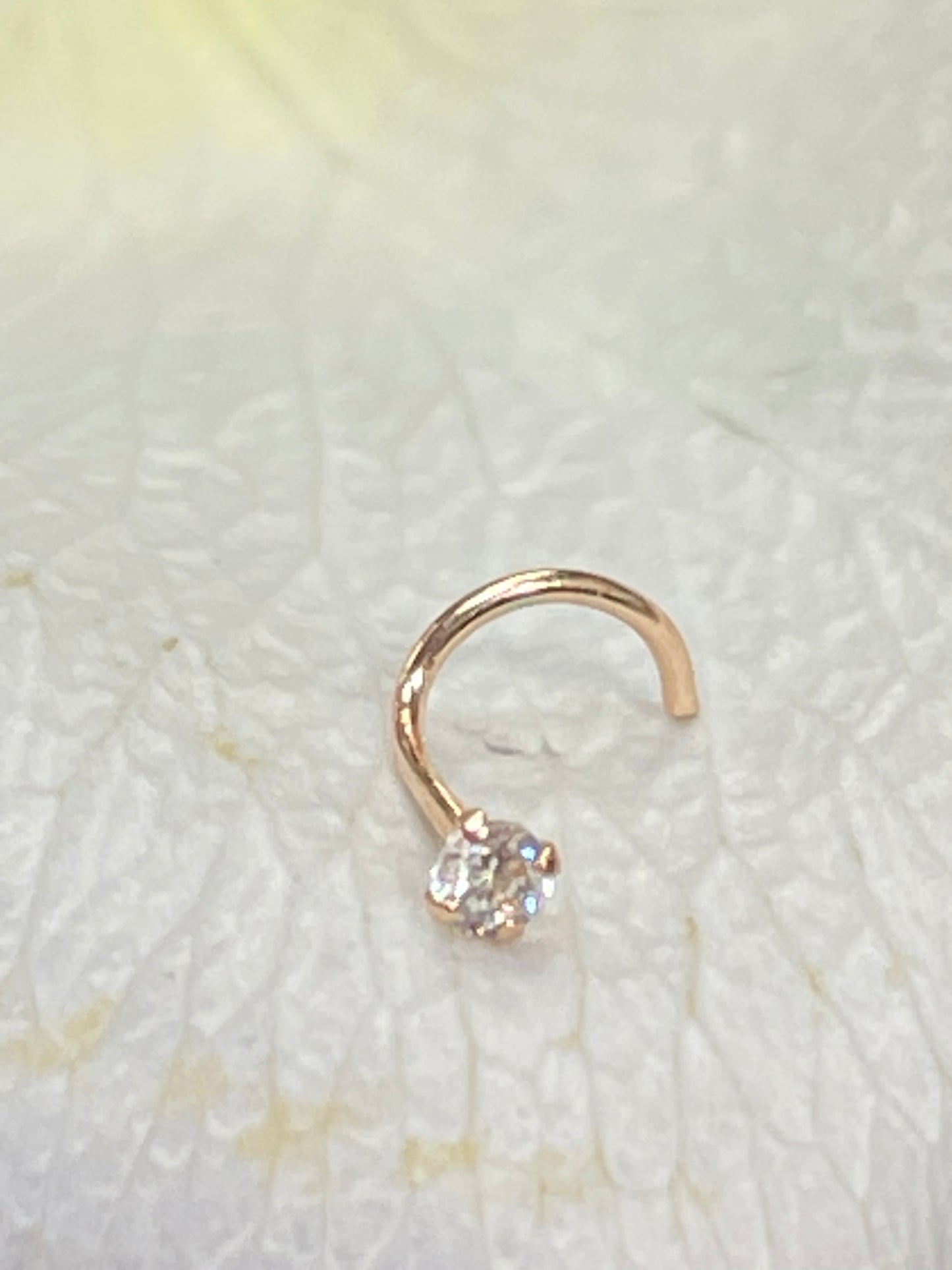 2mm Natural .02CT F VS Round Diamond 14K Rose Gold Cuved Nose Stud