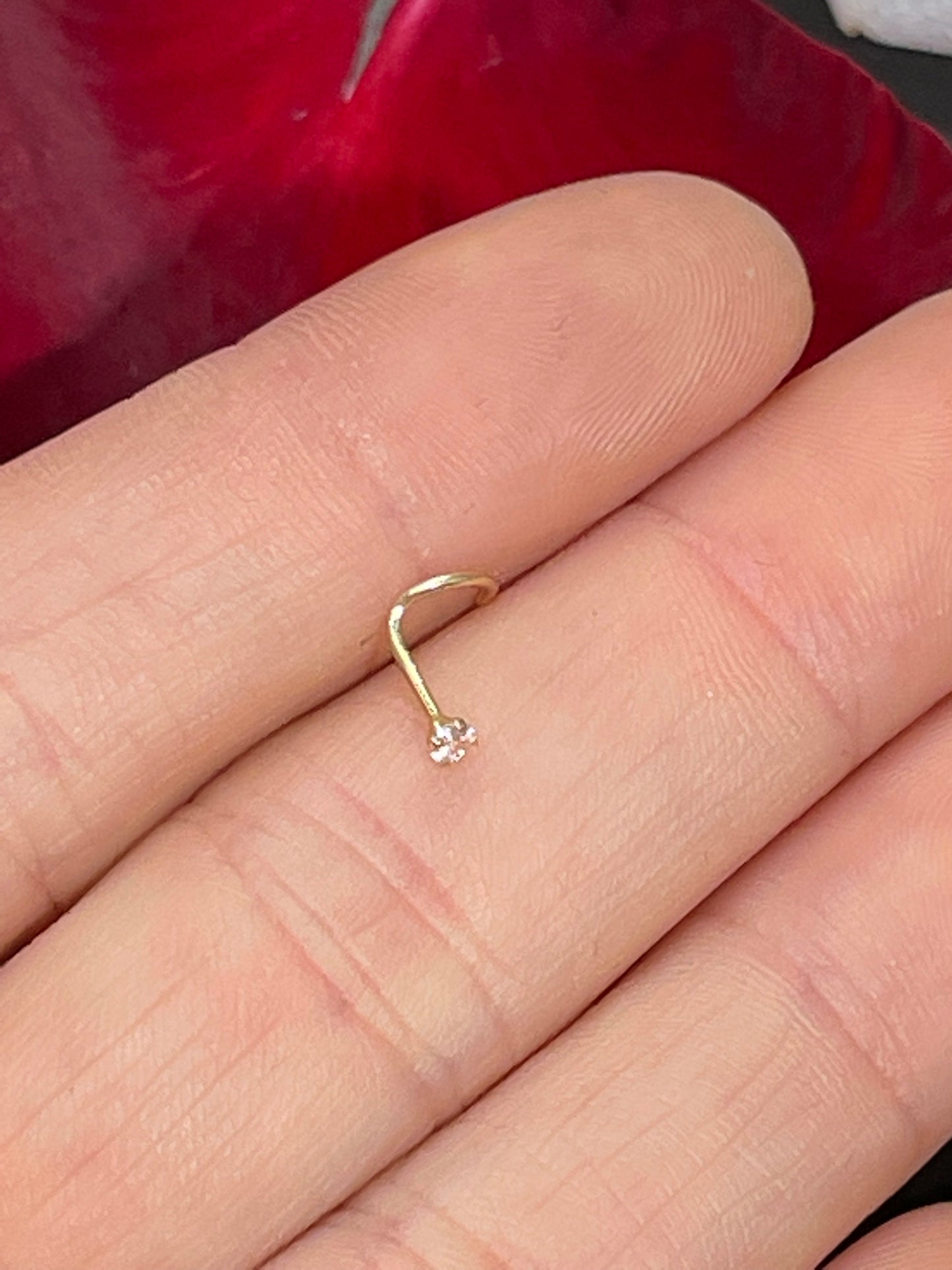 2mm Natural .02CT F VS Round Diamond 14K Yellow Gold Cuved Nose Stud