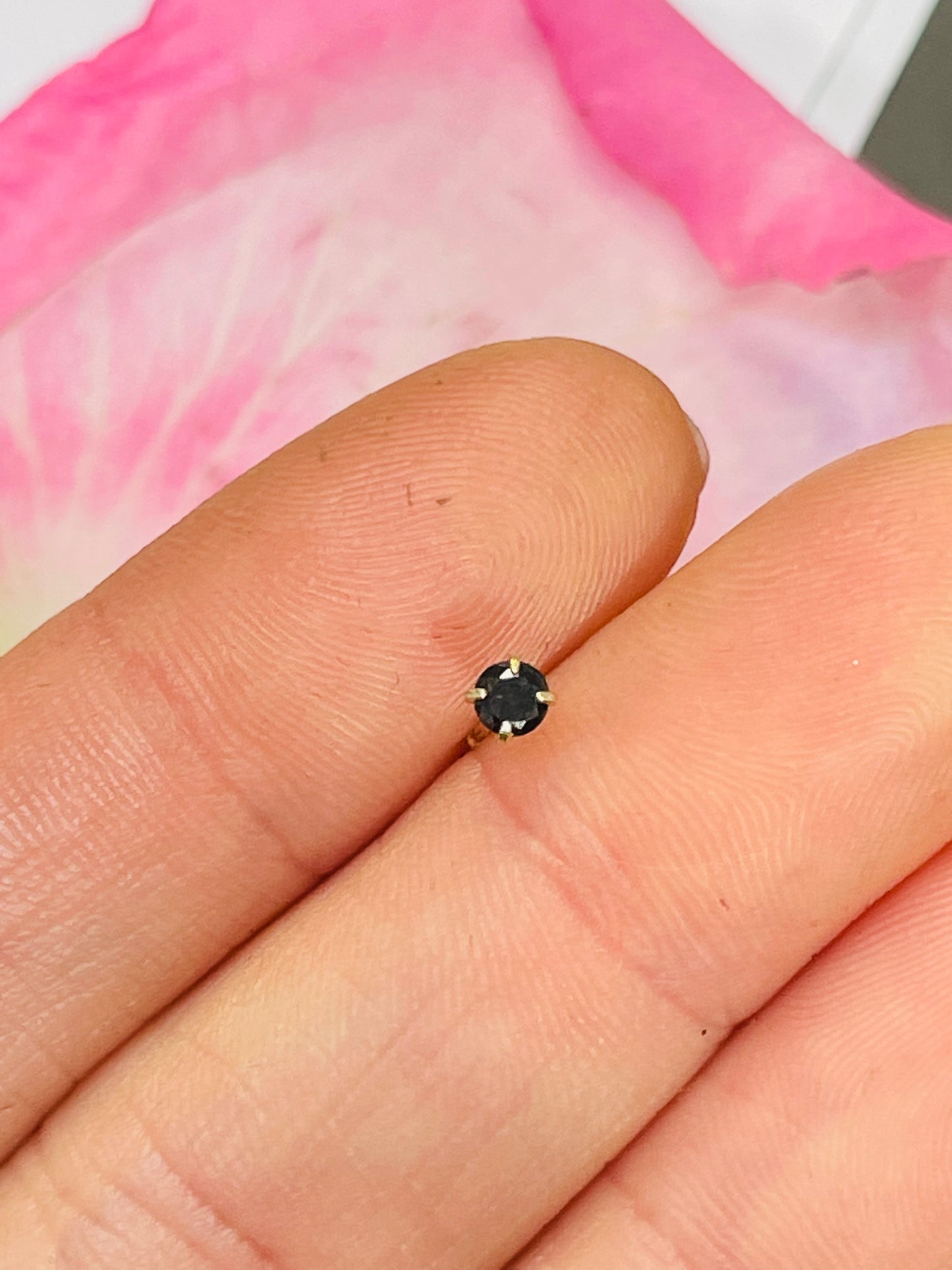 3MM .12CT Natural Black Diamond Straight Nose Stud 14K Yellow Gold